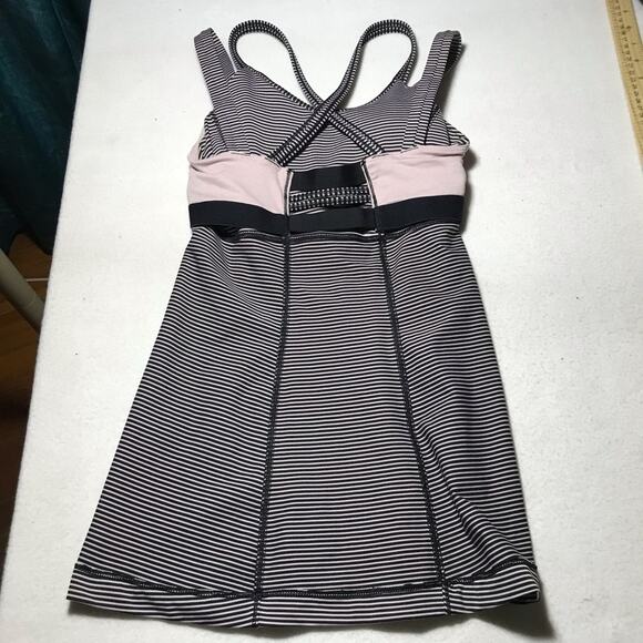Lululemon happy strappy criss cross tank top 4 pink black striped athleisure - Picture 9 of 10